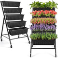 TEANDE 2 Pack Vertical Raised Garden Bed with Wheels, 5-Tier Elevated Planter Box w/Drainage System & 4 Hooks for Herbs Vegetables Flowers, Vertical Garden Planter for Patio Yard Indoor Outdoor by TEANDE