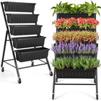 TEANDE 2 Pack Vertical Raised Garden Bed with Wheels, 5-Tier Elevated Planter Box w/Drainage System & 4 Hooks for Herbs Vegetables Flowers, Vertical Garden Planter for Patio Yard Indoor Outdoor by TEANDE