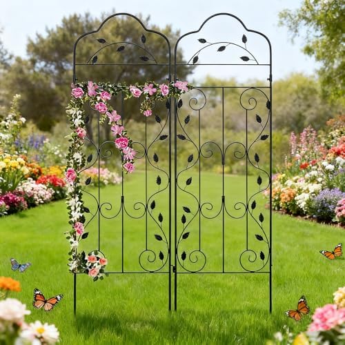 hogardeck Metal 60 * 18in Garden Trellis 2-Packs for Climbing Plants Flowers Vegetables Planting Arched Outdoor Decoration for Courtyards Lawns Gardens - Image 2