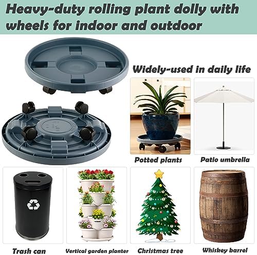 5 Packs Large Plant Caddy with Wheels 13" Rolling Wheeled Plant Stands Heavy-Duty Plastic Flower Pot Roller Base Movers Indoor Outdoor Planter Dolly with Casters Trolley, Grey - Image 4