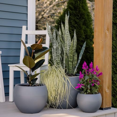 Beuta Large Poly Planters for Outdoor Plants - Set of 3, 8/12/14 Inches Outdoor Planters for Porch - Tall Planter for Outdoor & Indoor Plants | Large Indoor Plant Pot - USA Made - Grey - Image 2