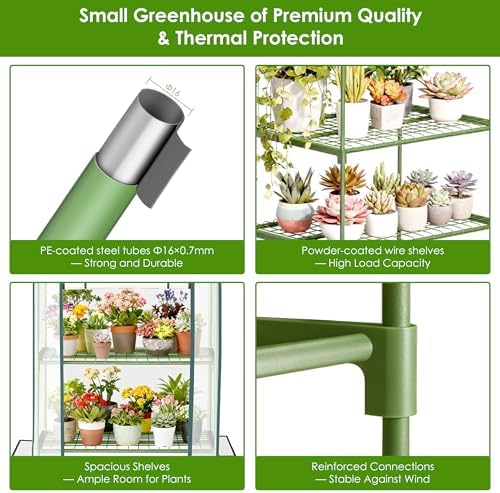 4 Tier Mini Greenhouse, 27 x 19 x 62 Inch Portable Green House with PVC Cover and Steel Frame for Indoor Outdoor Plants, Seedlings, Herbs, Vegetables - Image 3