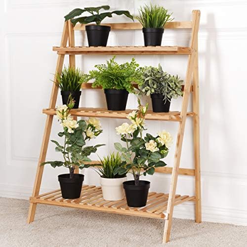 HAPPYGRILL 3-Tier Plant Flower Stand Rack Shelf, Pot Racks Planter Organizer Display Shelves, Natural by HAPPYGRILL