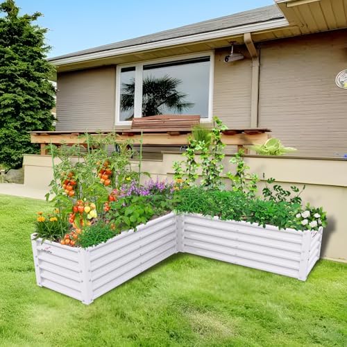 Anleolife 4-Bed 74x74x18in L-Shaped Raised Garden Beds, Antique White - Image 5