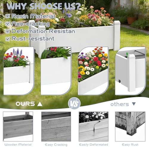 Vixzen Outdoor Resin Raised Planter Box, Rot-Resistant Non-Cracking, Divisible with Drainage Plug for Vegetables, Herbs,Flowers, Fit for Patio,Yard,Balcony (Gray, 30.04 * 17.72 * 12.6) - Image 4
