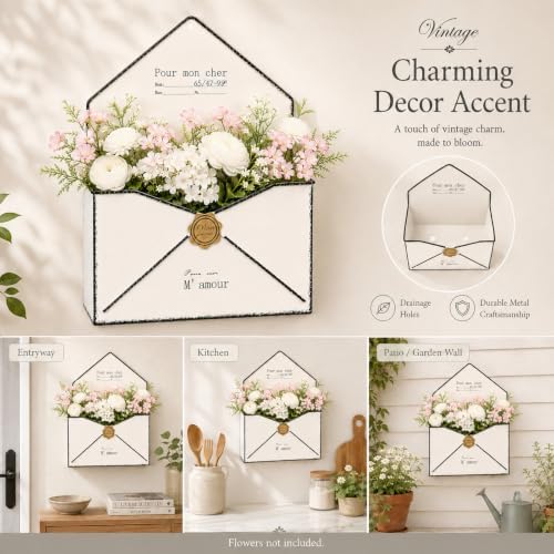 7.3 Inch Metal Envelope Wall Planter Farmhouse Decor Retro White - Image 4