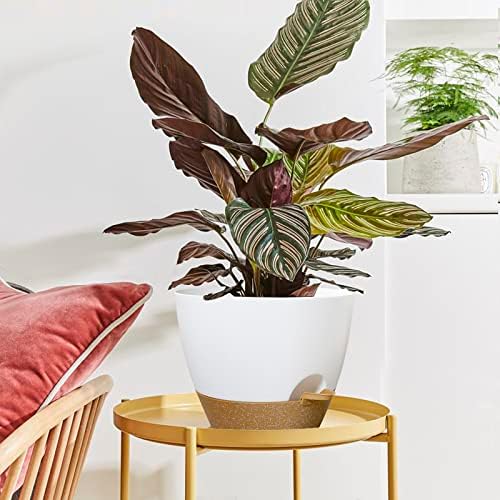 WOUSIWER 10 inch Self Watering Planters, 2 Pack Large Plastic Plant Pots with Deep Reservior and High Drainage Holes for Indoor Outdoor Plants and Flowers, White with Terracotta - Image 7