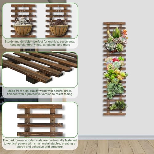 Mulctun Wall Planters - 11.4" W x 47.24" H Wooden Wall Planters for Indoor Outdoor Plants,Hanging Wood Wall Trellis,Wall Mounted Plant Holder for Orchids,Succulent,Air Plants,Hanging Pots Display - Image 3