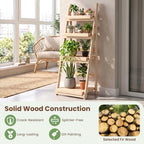 GIANTEX Foldable Wooden Plant Stand, 4-Tier Ladder Plant Shelf, Natural - Image 2