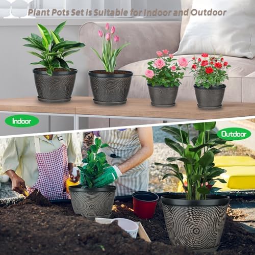 Quarut 15 Inch 4 Pack Large Pots, for Plants,Plastic Flower Pot for Indoor - Image 6