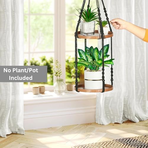 2 Tier Macrame Plant Hanger, Hanging Plant Shelf (12") - Image 7