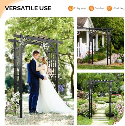 VINGLI Garden Arbor, PVC Wedding Arch for Ceremony Party, Garden Trellis for Climbing Plants Outdoor, Arch Backdrop Stand for Garden, Backyard, Wedding, Lawn (Black) - Image 2