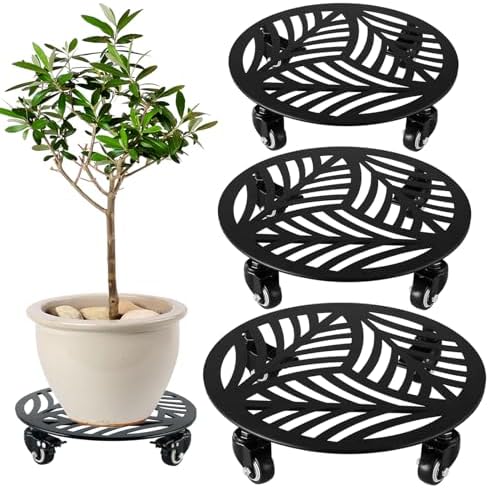 3 Packs Large Metal Plant Caddy with Wheels 12/13/13.6 inches Heavy-Duty Iron Rolling Plant Stand with Casters Indoor Outdoor Wheeled Plant Roller Base Pot Movers Plant Dolly Coaster Trolley Black by Planterhoma