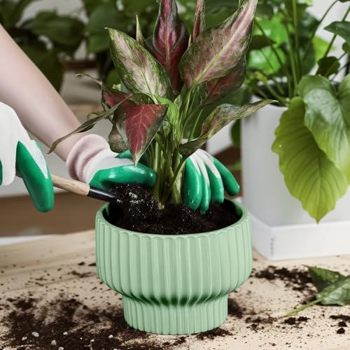OXART Ceramic Pots for Plants, 9.4+8+6 Inch Plant Pots Indoor, Durable Planters for Indoor Plants with Drainage Hole, Round Flower pots for Home Garden Patio Office, Green - Image 6