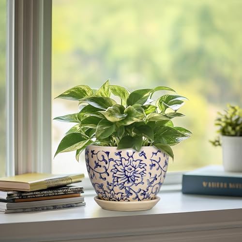 6 Inch Plant Pot, Ceramic Planters for Snake Plants, Retro Blue - Image 5