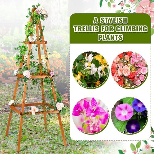 Wonderjune 70.8in Tall Wooden Obelisk Trellis Outdoor Garden Trellises Easy Assembly Climbing Plant Support for Climbing Plants Porch Balcony Backyard Flowers Trailing Vegetables - Image 5