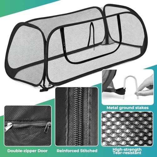 QwayHome 2Pack Garden Covers for Raised Beds, Pop Up Mesh Plant Protect Covers, Black 45% Sunblock Plant Shade Tent, Vegetable Seedling Crop Cage for Against Animals, With 8 Stakes L*W*H - 45*22*16in - Image 5