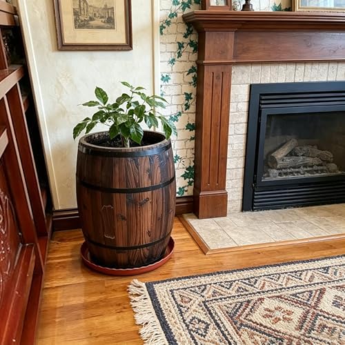 Whiskey Barrel Planter 7 Sizes Round Wooden Flower Pot Weather-Resistant Garden Planter for Indoor,Outdoor, Home, Patio, Garden Yard(50x31x38cm) - Image 2