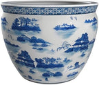 Red Lantern 14" Landscape Blue & White Porcelain Fishbowl Planter or Cachepot for Indoor/Outdoor Use in Garden Entryway Living Room Boho Eclectic Modern Contemporary Classic Traditional Style Decor by RedLantern