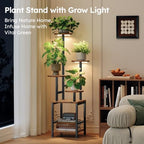 Homsorout Round Plant Stand Indoor with Grow Light, 5-Tiered Tall Plant Stand Indoor, Metal Plant Shelf with Adjustable Light, Ideal for Living Room, Garden, Patio (Black Brown) - Image 2