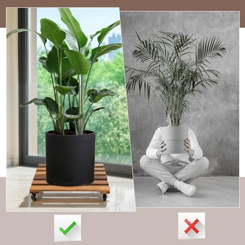 2 Pack 16 Inch Wooden Rolling Plant Stand with Lockable Wheels Heavy Duty Square Plant Dolly Pot Risers Roller Base for Indoor Outdoor Planters - Image 4