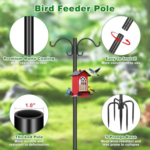 72inch Double Shepherd Hook for Outdoor, 1” Bird Feeder Pole,2Pack - Image 2