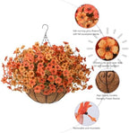 HyeFlora Artificial Flowers with Hanging Basket Planter for Home Decoration, Daisy with Eucalyptus Leaves Outdoor Indoor Garden Yard, Metal Coconut Lining Basket with Faux Plant (Fall-OrangeYellow) - Image 2