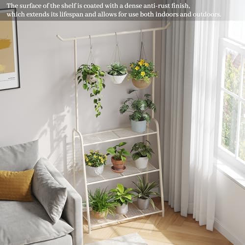Kitsanery Plant Stand Indoor Outdoor,Metal Plant Stands for Multiple Plants,3 Tier Tall Hanging Plant Shelf,Large Heavy Duty Flower Holder Ladder Plant for Living Room, Patio, Balcony (White) - Image 4