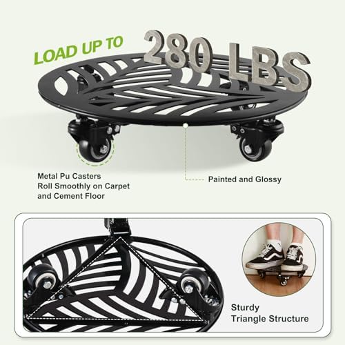 3 Packs Large Metal Plant Caddy with Wheels 12/13/13.6 inches Heavy-Duty Iron Rolling Plant Stand with Casters Indoor Outdoor Wheeled Plant Roller Base Pot Movers Plant Dolly Coaster Trolley Black - Image 6