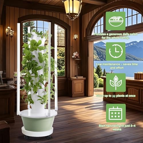Hydroponic Garden Tower with LED Lights, 32 Pods, Auto Watering System - Image 5