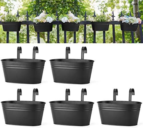 Dahey 10.5 Inch Metal Hanging Flower Pots 5 Pcs Outdoor Railing Planter Box by Dahey