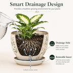 Ceramic Plant Pots, Vintage Succulent Pots, Plant Pots Indoor Set of 4, Planters with Drainage and Attached Saucer, 4.8 Inch Floral Flower Pots for Home Decor, Plant Lover Gifts - Image 4