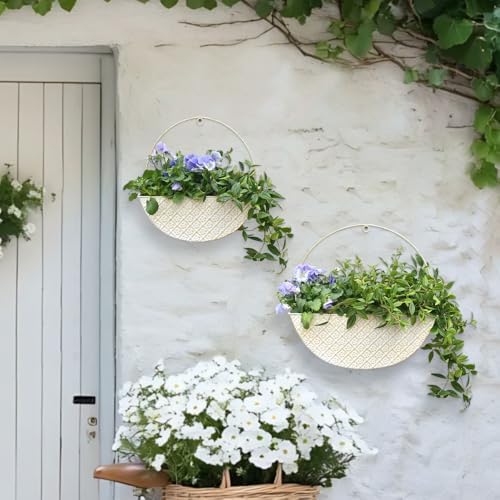 2-Piece Metal Planter Wall Hanging Baskets Decor Half-Moon Wall Mount Planter Set for Shabby Chic Farmhouse Outdoor Indoor Wall Decor - Image 6