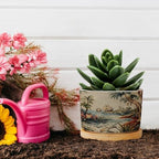 Antique Chinoiserie Planter Ceramic Coral Peony Chic Asian Round Plant Pot with Drainage Holes and Bamboo Tray Pot for Home Office Decoration - Image 5