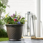 Suncast 18" x 16.5" Resin Planter - Lightweight Contemporary Flower Pot for Plants - Indoor and Outdoor Use, Home, Patio, Garden, - Herringbone Wicker, Dark Brown - Image 5