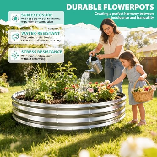 12 Inch Tall 72 Inch Diameter Round Silver Raised Garden Bed Kits Outdoor - Image 2