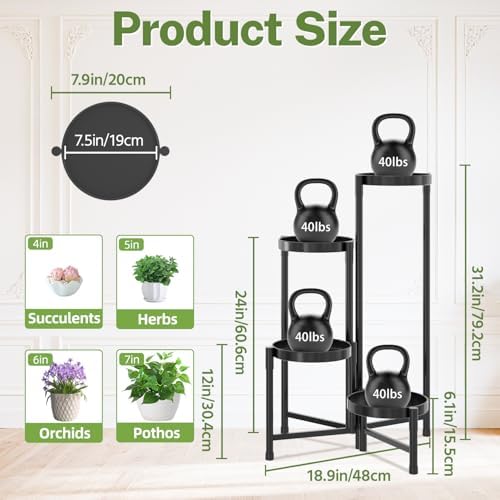 iDavosic.ly Plant Stand Indoor Outdoor, 4 Tier Metal Corner Shelf, Black - Image 3
