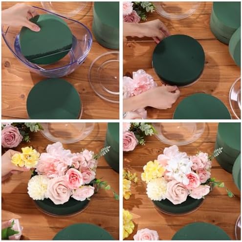 Threlaco 6 Sets Round Floral Foam with Clear Plastic Saucers, 7.5 Inches - Image 3