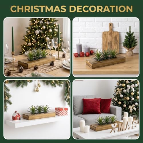 MyGift Artificial Grass Plant in Rectangular Wood Planter (Brown, 15 Inch) - Image 5