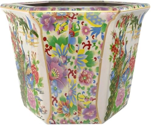 Red Lantern 8" Hexagonal Flower Pot - Satsuma Peacock - Image 6