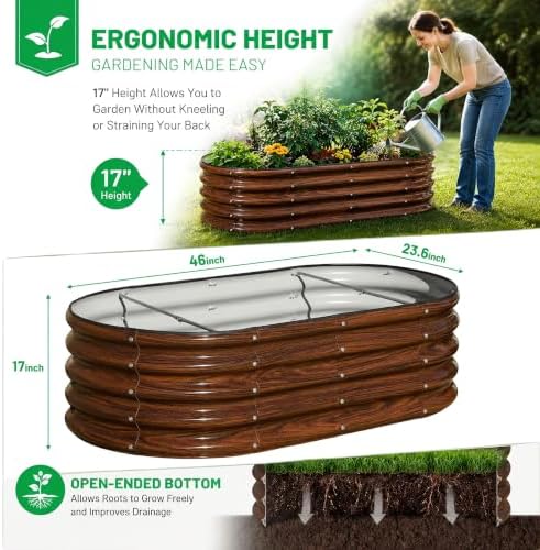 SnugNiture 4x2x1.5ft Raised Garden Bed Outdoor, 17" Tall Galvanized Metal Planter Box, Oval Raised Garden Bed Kit for Planting Vegetables Plants Fruits, Brown - Image 4