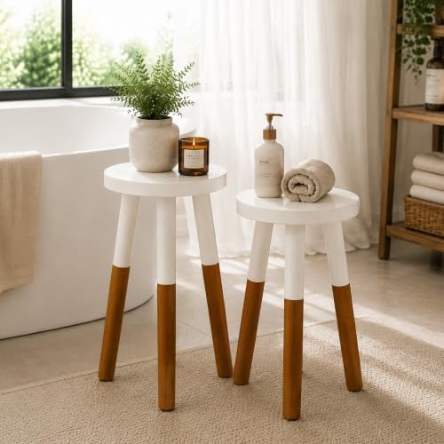 LitaEther Modern Side Table Set of 2, Solid Wood Accent Table,12" D x 12" W x 20" H & 12" D x 12" W x 18" H Small End Table for Living Room Bedroom, Plant Stand, Bathroom Stool, Pedestal Drink Table - Image 6