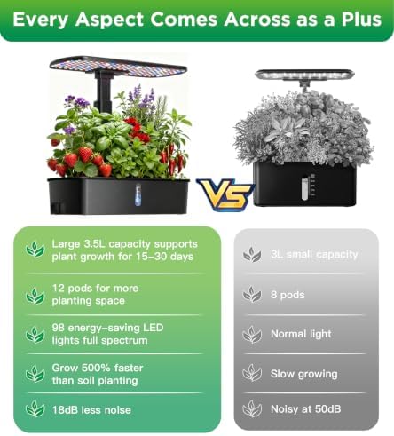 Hydroponics Growing System Kit 12 Pods Indoor Garden, Hydroponic Indoor Herb Garden Kit with Grow Light, Smart in Door Gardening Gifts for Women, Adjustable Height, Auto Timer, Quiet Pump - Image 3
