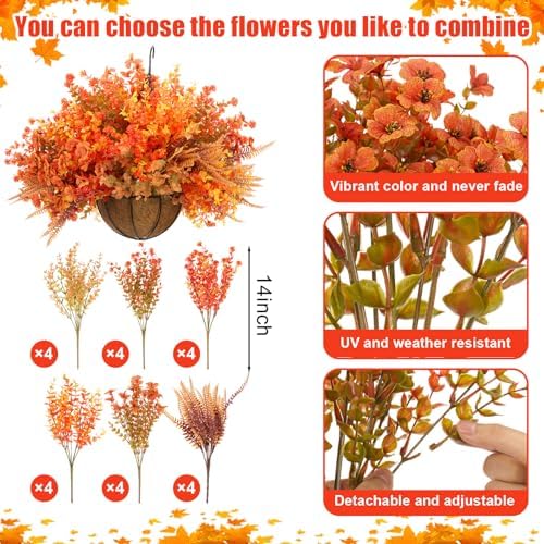 Thiccywoov 2 Set Fall Artificial Hang Flower with Basket,Violets Camellia - Image 2