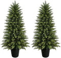 Mavis's Diary 4ft Artificial Cedar Topiary Tree, Set of 2 Realistic Faux Evergreen Shrub Plant in Planter, Indoor Outdoor Fake Cedar Tree for Front Porch, Entryway, Office & Home Decor by MavissDiary