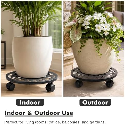 3 Pack Plant Caddy with Wheels, 12 inch Plant Stand with 2 Locking Casters Heavy Duty Metal Plant Dolly Roller for Indoor Outdoor Flower Pots, Rolling Plant Tray Wheeled Planter Mover Trolley - Image 6