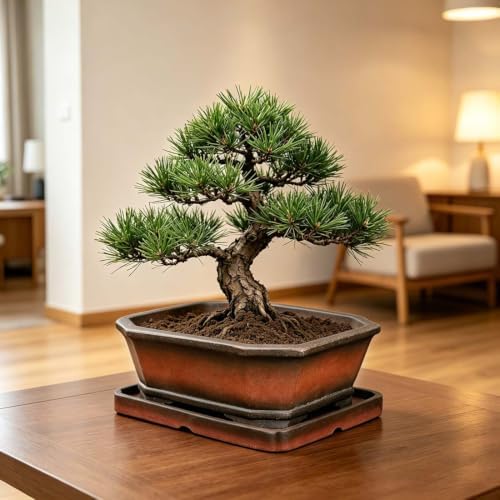 MUZHI Decorative Ceramic Bonsai Planter Pot 8.5 Inch with Tray, Breathable Unglazed Rectangle Terracotta Clay Pot for Tree Succulent Cactus Indoor Outdoor Red Brown (Corner-Cut Rectangle 8.5”) - Image 4