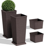 JUMMICO 30" Front Porch Resin Rattan Tall Planters 2 Pack, Inner Tray by JUMMICO