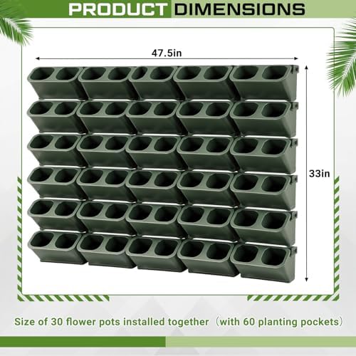 Briwooody 30 Set 60 Pocket Vertical Wall Planters, Military Green - Image 2