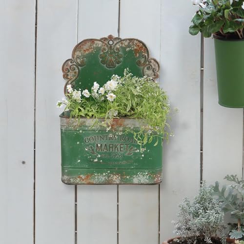 All Chic Metal Wall Planter Outdoor Wall Hanging Planter Rustic Wall Mount Planter Outdoor Wall Planter for Farmhouse Garden Decor (Green) - Image 5
